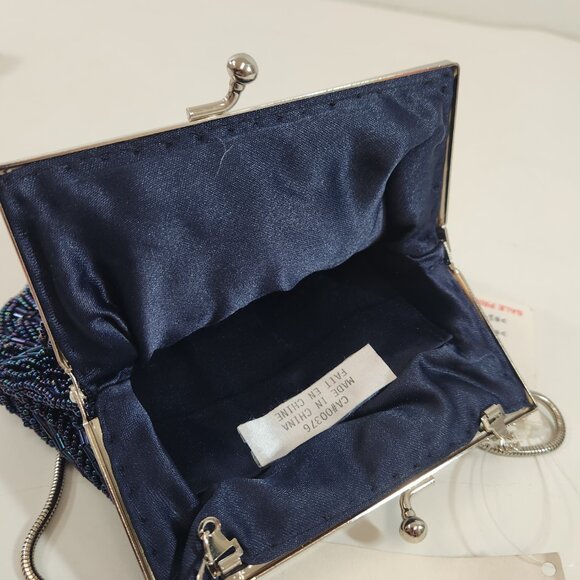 Vintage Baroque Blue Beaded Clutch Purse Woodward's 1980s NWT - Picture 8 of 9